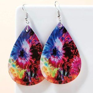 NEW! Groovy Tie Dye Faux Leather Tear Drop Pierced Earrings